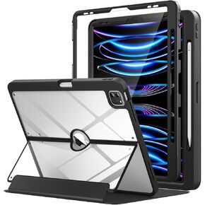MoKo Case for iPad Pro 12.9 6th/5th/4th/3rd Generation 2022/2021/2020/2018 with Pencil Holder, iPad Pro 12.9 Case with Screen Protector Clear Back, Multi Angle Stand, Auto Wake/Sleep, Abyss Blue