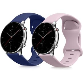 kwmobile Silicone Bands Compatible with Huami Amazfit GTR (47mm) / GTR 2 / GTR 2e / GTR3 / GTR 3 Pro (Set of 2) - Size S 5.5-7.9 inches (14-19.8 cm) - Black/Lavender Grey