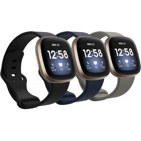 3 عبوات من الأساور الرياضية المخروطية المتوافقة مع Fitbit Sense/Versa 3/Versa 4/Sense 2، أساور معصم بديلة من السيليكون الناعم الكلاسيكي لساعة Versa 3 الذكية والنساء والرجال الصغيرة والكبيرة in Kuwait