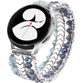 KOREDA متوافق مع Samsung Galaxy Watch 6/5/4 40mm 44mm Bands/Galaxy Watch 6 Classic 43mm 47mm/Active 2 40mm 44mm/Watch 4 Classic 42mm 46mm Bands Women، 20mm مصنوع يدويًا أنيق ومطاط ومطرز لساعة Galaxy Watch 5 Pro 45mm