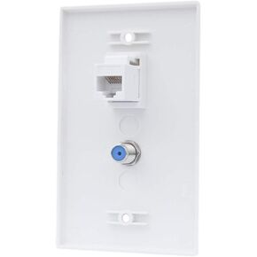 1 Port CAT6 Ethernet Wall Plate Screwless- CAT 6 RJ45 Jack Outlet Cover Plate for CAT7/CAT6/CAT5 Network Cables - White