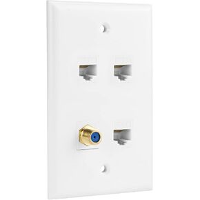 Ethernet Coax Wall Plate, 3 Port Cat 6 RJ45 Keystone and 1 Port TV Coax F Type Keystone Wall Outlet in Kuwait