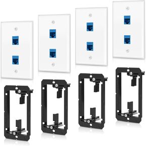 4 Pack 1-Port Cat6 Ethernet Wall Plate with Low Voltage Mounting Bracket | RJ45 Keystone Jack Coupler Female to Female, In-Wall Management Network Cables Inline Wires Connector, Easy Installation in Saudi Arabia