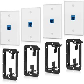 4 Pack Ethernet Wall Plate 1 Port Keystone Jack Blue Cat6 RJ45 Coupler Outlet Connector with Single Gang Low Voltage Mounting Bracket