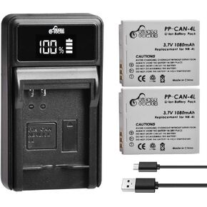Pickle Power NB-4L Battery (2 Pack) and Wall Charger for Canon PowerShot SD200 SD300 SD400 SD600 SD750 SD780 SD960 SD1000 SD1100 SD30 SD40,ELPH 100 HS,300 HS,310 HS, VIXIA Mini
