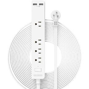 NTONPOWER Long Extension Cord 25 Ft, Flat Extension Cord Under Carpet, Power Strip Long Cord, Wall Mount Power Strip with 4 Outlets 2 USB A + USB C, Overload Protection for Indoor, Home, Dorm, Office in Kuwait