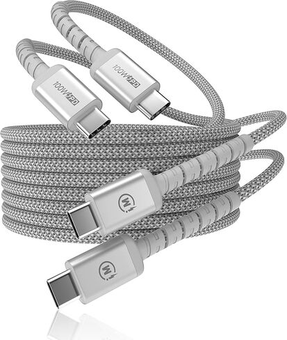 imuto USB C to USB C Cable (6.6ft, 2-Pack) 100W Fast Charging Cable Braided for iPhone 15/15Pro/15Plus/15ProMax MacBook Pro 2020,iPad Pro 2020, iPad Air 4,Samsung Galaxy S23+/S23 Ultra (Sliver) in Saudi Arabia