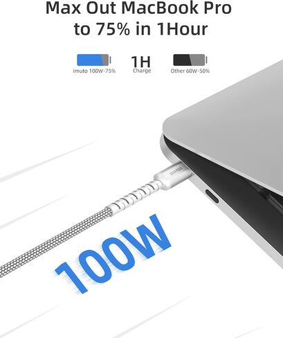 imuto USB C to USB C Cable (6.6ft, 2-Pack) 100W Fast Charging Cable Braided for iPhone 15/15Pro/15Plus/15ProMax MacBook Pro 2020,iPad Pro 2020, iPad Air 4,Samsung Galaxy S23+/S23 Ultra (Sliver) in Saudi Arabia