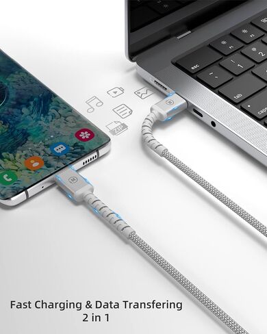 imuto USB C to USB C Cable (6.6ft, 2-Pack) 100W Fast Charging Cable Braided for iPhone 15/15Pro/15Plus/15ProMax MacBook Pro 2020,iPad Pro 2020, iPad Air 4,Samsung Galaxy S23+/S23 Ultra (Sliver) in Saudi Arabia
