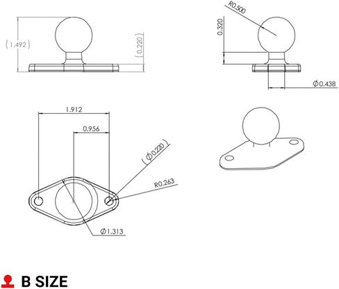 RAM MOUNTS Diamond Ball Base with AMPS Pattern, B Size 1" Ball | 2-hole AMPS mounting pattern, compatible with RAM Mounts holders and arms in Saudi Arabia