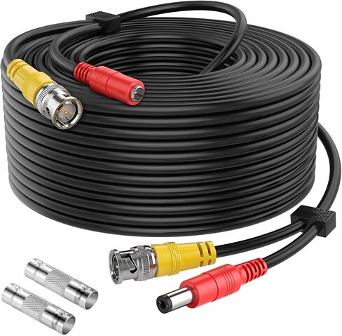 WILDHD [كابلات 20AWG] كابل BNC بطول 100 قدم 8 ميجابكسل/4K كابل كاميرا أمان سيامي الكل في واحد، كابل سلك تمديد BNC مع موصلين أنثى لجميع أنظمة المراقبة CCTV DVR عالية الدقة (أسود) in Kuwait