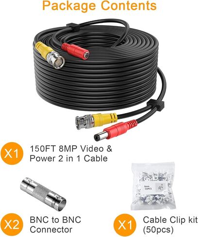 WILDHD [كابلات 20AWG] كابل BNC بطول 100 قدم 8 ميجابكسل/4K كابل كاميرا أمان سيامي الكل في واحد، كابل سلك تمديد BNC مع موصلين أنثى لجميع أنظمة المراقبة CCTV DVR عالية الدقة (أسود) in Kuwait