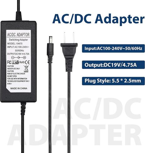 محول إمداد الطاقة 19 فولت/4.75 أمبير، مدخل تيار متردد 100 فولت ~ 240 فولت ومقبس 5.5 مم × 2.5 مم لشاشات LCD والطابعات ومكبرات الصوت والمزيد in Kuwait