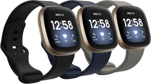3 عبوات من الأساور الرياضية المخروطية المتوافقة مع Fitbit Sense/Versa 3/Versa 4/Sense 2، أساور معصم بديلة من السيليكون الناعم الكلاسيكي لساعة Versa 3 الذكية والنساء والرجال الصغيرة والكبيرة in Kuwait
