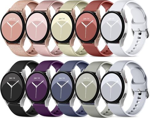 DaQin 10 أحزمة متوافقة مع ساعة Samsung Galaxy Watch 7/6/5/4 40 مم 44 مم/ساعة 6 كلاسيكية 43 مم 47 مم/ساعة 5 Pro 45 مم/ساعة 4 كلاسيكية/أكتيف 2، سوار معصم رياضي من السيليكون الناعم 20 مم للنساء والرجال in Kuwait