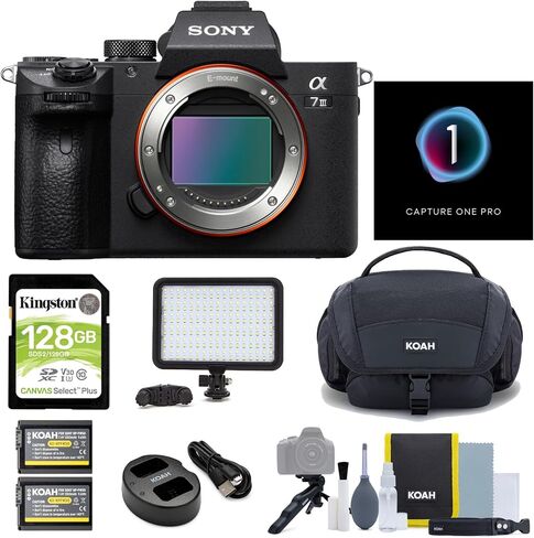 Sony Alpha A7 III E-Mount Interchangeable Lens Mirrorless Camera with Full Frame Sensor Bundle with Led Light Panel, Camera Bag, 128 GB Memory Card and Camera Accessories (6 Items) in Saudi Arabia