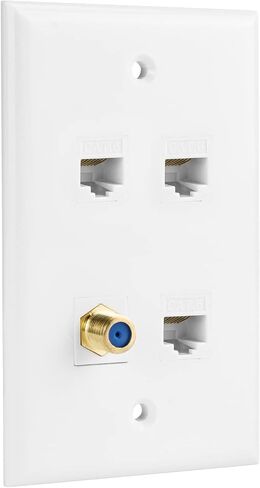 لوحة حائط محورية لشبكة إيثرنت، 3 منافذ Cat 6 RJ45 Keystone و1 منفذ TV Coax F Type Keystone Wall Outlet in Kuwait