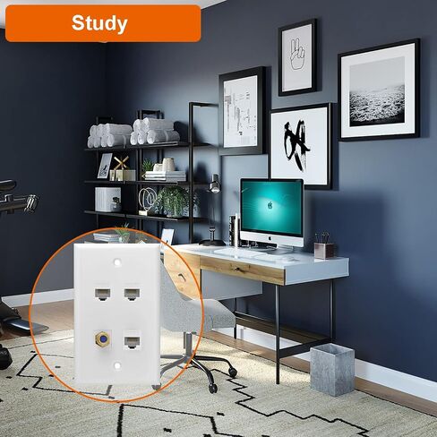 لوحة حائط محورية لشبكة إيثرنت، 3 منافذ Cat 6 RJ45 Keystone و1 منفذ TV Coax F Type Keystone Wall Outlet in Kuwait
