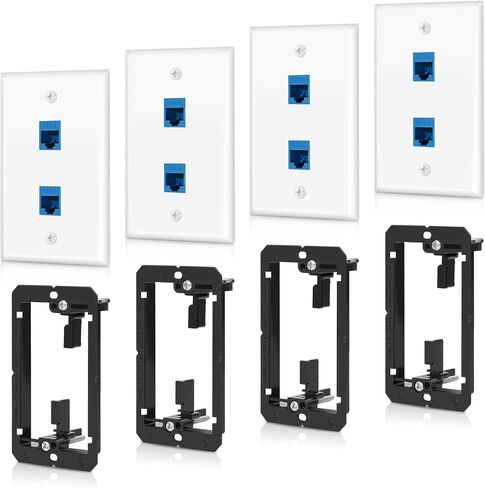 4 Pack 1-Port Cat6 Ethernet Wall Plate with Low Voltage Mounting Bracket | RJ45 Keystone Jack Coupler Female to Female, In-Wall Management Network Cables Inline Wires Connector, Easy Installation in Kuwait