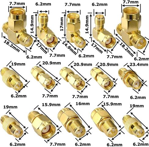مجموعة Onelinkmore SMA هوائي موصل FPV 15 محول SMA RP SMA ذكر وأنثى RF Coax Coupling Nut Barrel Connector Converter لهوائي WiFi / طائرة بدون طيار FPV / كابل تمديد in Kuwait