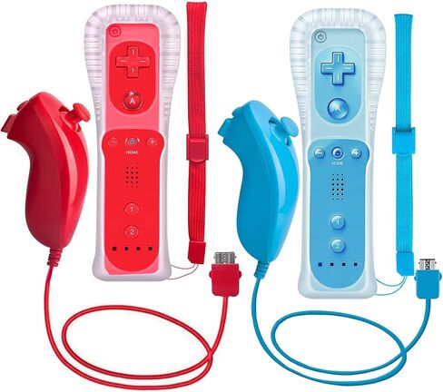 ZeroStory 2 Packs Wii Controller and Nunchuck for Wii and Wii U Console, Gamepad with Silicone Case and Wrist Strap (Red and Blue) in Kuwait