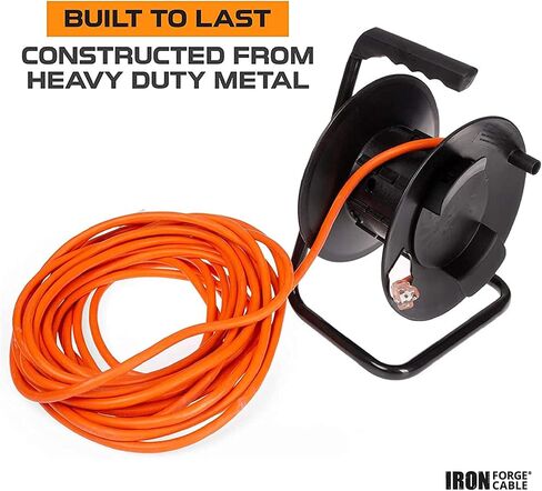 Iron Forge Extension Cord Storage Reel with Metal Stand, Black - Portable Cable Reel, Holds Up to 100 Ft of Electrical Cord, Hose, or Rope in Saudi Arabia