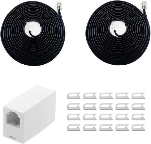 SINCODA 2 Pack Telephone Extension Cord 8 Feet,with Standard RJ12 Plug and 1 in-Line Couplers and 20 Cable Clip Holders for Easy Wiring Management in Kuwait