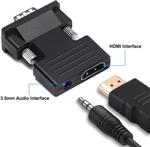 محول HDMI إلى VGA مع كابل صوت 3.5 مم، محول HDMI إلى VGA 1080P 60 هرتز، محول متوافق مع HDMI أنثى إلى VGA ذكر للكمبيوتر المحمول (HDMI) إلى شاشة عرض التلفزيون (VGA) in Kuwait