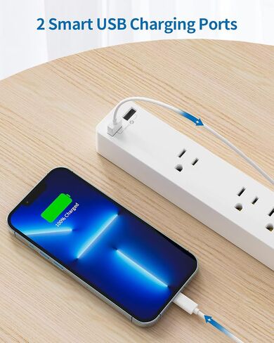 NTONPOWER سلك تمديد طويل 25 قدم، سلك تمديد مسطح تحت السجاد، سلك طويل لشريط الطاقة، شريط طاقة مثبت على الحائط مع 4 منافذ 2 USB A + USB C، حماية من التحميل الزائد للداخلية، المنزل، النوم، المكتب in Kuwait