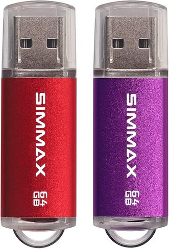 محرك فلاش SIMMAX 2 حزمة 64 جيجابايت USB 2.0 محركات أقراص فلاش محرك الإبهام محرك أقراص القلم مع مؤشر LED (أحمر أرجواني) in Kuwait