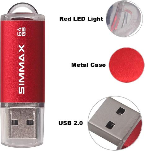 محرك فلاش SIMMAX 2 حزمة 64 جيجابايت USB 2.0 محركات أقراص فلاش محرك الإبهام محرك أقراص القلم مع مؤشر LED (أحمر أرجواني) in Kuwait