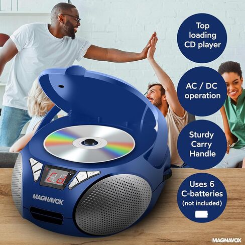 Magnavox MD6924-BL صندوق Boombox المحمول ذو التحميل العلوي مع راديو ستيريو AM/FM باللون الأزرق | متوافق مع أقراص CD-R/CD-RW | شاشة LED | منفذ AUX مدعوم | مشغل أقراص مضغوطة قابل للبرمجة | in Saudi Arabia