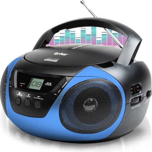Tyler Portable Boombox CD Player AM/FM Radio Combo, Dynamic Boom Box CD Players for Home/Outdoor Portable Stereo with Speakers, Long Antenna for Best Reception Aux Input/3.5mm Headphone Jack, Blue in Saudi Arabia