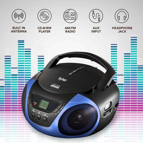 Tyler Portable Boombox CD Player AM/FM Radio Combo, Dynamic Boom Box CD Players for Home/Outdoor Portable Stereo with Speakers, Long Antenna for Best Reception Aux Input/3.5mm Headphone Jack, Blue in Saudi Arabia