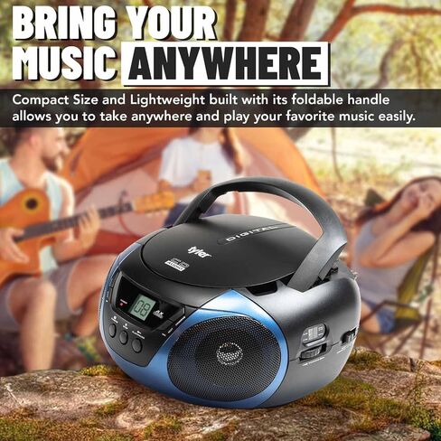 Tyler Portable Boombox CD Player AM/FM Radio Combo, Dynamic Boom Box CD Players for Home/Outdoor Portable Stereo with Speakers, Long Antenna for Best Reception Aux Input/3.5mm Headphone Jack, Blue in Saudi Arabia