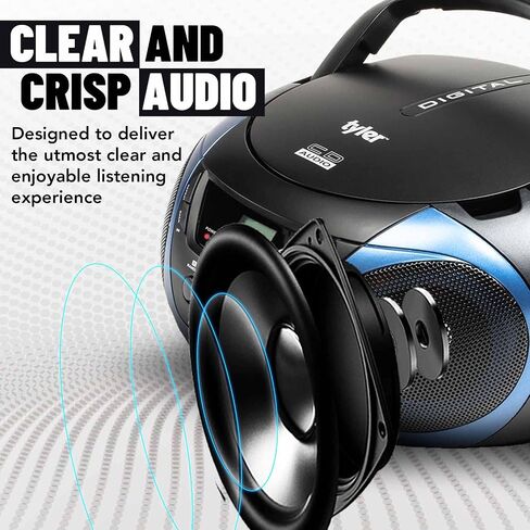 Tyler Portable Boombox CD Player AM/FM Radio Combo, Dynamic Boom Box CD Players for Home/Outdoor Portable Stereo with Speakers, Long Antenna for Best Reception Aux Input/3.5mm Headphone Jack, Blue in Saudi Arabia