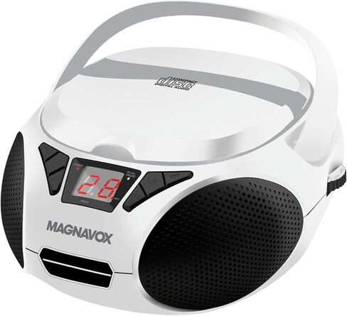 Magnavox MD6924-WH Portable Top Loading CD Boombox with AM/FM Stereo Radio in White and Black | CD-R/CD-RW Compatible | LED Display | AUX Port Supported | Programmable CD Player | in Saudi Arabia