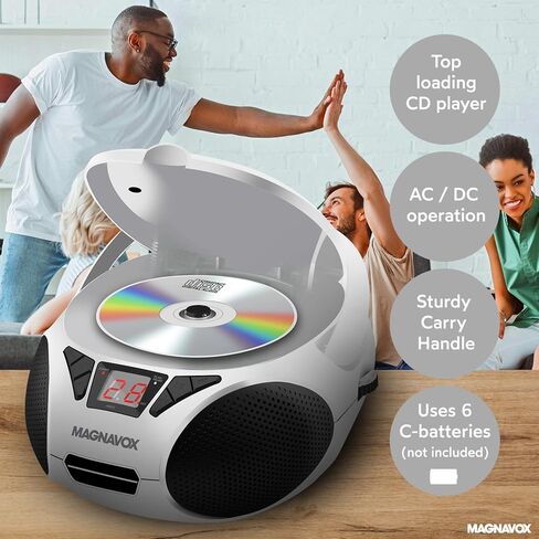 Magnavox MD6924-WH Portable Top Loading CD Boombox with AM/FM Stereo Radio in White and Black | CD-R/CD-RW Compatible | LED Display | AUX Port Supported | Programmable CD Player | in Saudi Arabia
