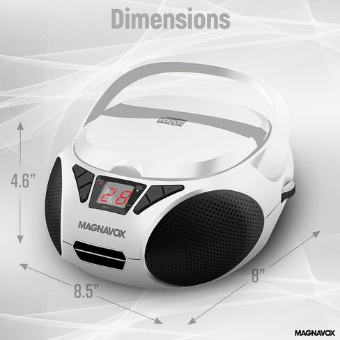 Magnavox MD6924-WH Portable Top Loading CD Boombox with AM/FM Stereo Radio in White and Black | CD-R/CD-RW Compatible | LED Display | AUX Port Supported | Programmable CD Player | in Saudi Arabia