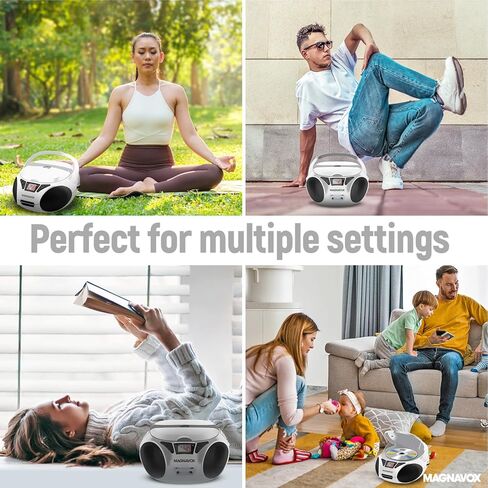 Magnavox MD6924-WH Portable Top Loading CD Boombox with AM/FM Stereo Radio in White and Black | CD-R/CD-RW Compatible | LED Display | AUX Port Supported | Programmable CD Player | in Saudi Arabia