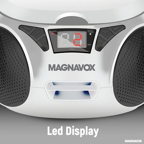 Magnavox MD6924-WH Portable Top Loading CD Boombox with AM/FM Stereo Radio in White and Black | CD-R/CD-RW Compatible | LED Display | AUX Port Supported | Programmable CD Player | in Saudi Arabia
