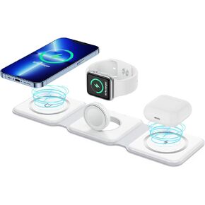 Foldable 3 in 1 Wireless Charging Station, Travel Charger Dock Stand for Multiple Apple Devices,Fast Magnetic Charger Pad for iPhone 14 Pro Max/13/12/11/X/8/ iWatch 8/Ultra/7/6/SE/5/4/3/2/ AirPods Pro in Kuwait