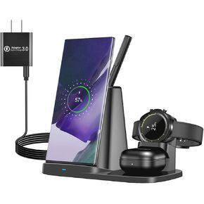 شاحن لاسلكي 4 في 1 محطة شحن سريعة معتمدة من Qi لساعة Samsung Galaxy Watch 5 Pro/4/3/Active 2/Gear S3/Sport، قاعدة شحن لـ Note 20/Note 10/S22/S21/S10/S20، Buds in Saudi Arabia