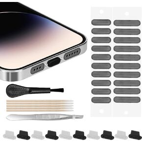 AFARER iPhone قابس الغبار، منفذ البرق حامي الهاتف مكبر الصوت ملصقات شبكية مقاومة للغبار، مع أدوات تنظيف، مقابس مضادة للغبار لهاتف iPhone 14/13/12/11 Pro Max متوافق مع iPhone وAirPod