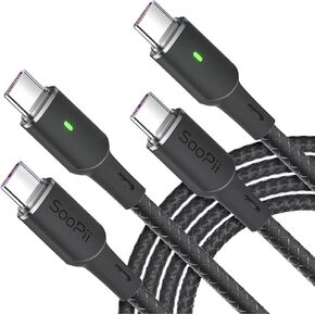 كابل SOOPII 60 وات PD USB C إلى USB C، كابل من النوع C مع مؤشر LED ذكي لجهاز lPad Air/lPad Pro، MacBook Pro، Samsung Galaxy S23/S21/S10/S9/Plus... (60W 10 قدم) in Kuwait