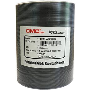 CMC Pro - Powered by TY Technology 16x White Inkjet Hub Printable 4.7GB DVD in Tape Wrap - 100 Pack in Saudi Arabia