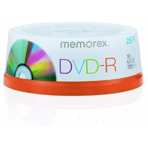 Memorex DVD-R 120 Minutes 4.7GB 16x Speed Recordable Blank Discs - 25 Pack Cakebox Spindle