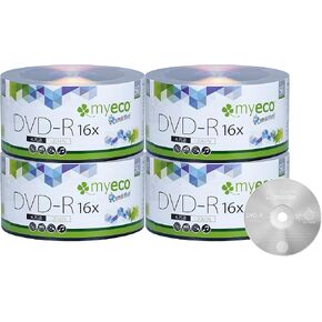 200 Pack MyEco DVD-R 16X 4.7GB/120Min Silver Logo Top Write Once Blank Media Record Disc