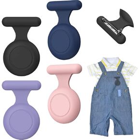 (4 Pack) Airtag Holder for Kids Hidden, Waterproof Kids Air tag Holder Pin Brooch, Kids Airtag Tracker Case Accessories, Full Silicone Airtag Holder for Child Elderly Luggage Backpack (Black)