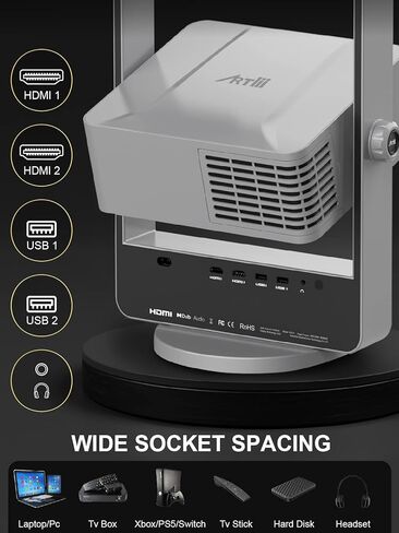 Outdoor Projector, Artlii Rubicon 4K Projector, Auto Focus & Keystone, Dolby Audio, Anti-Direct Eye Protection, 2x10W Speakers with Bass Effect, 5G WiFi/Bluetooth/USB/HDMI in Kuwait